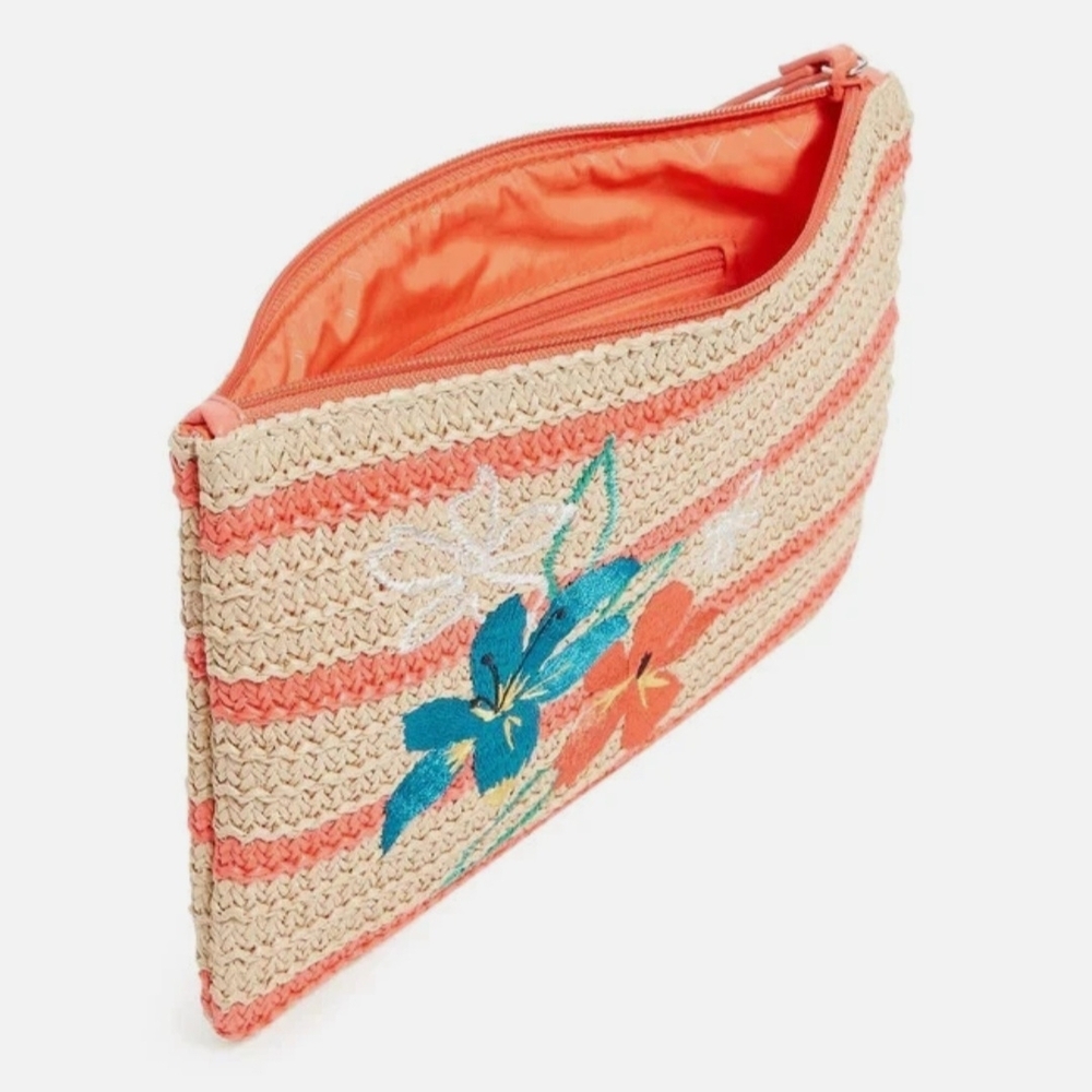 Vera Bradley Rain Forest Lily Coral Straw Wristlet - Picture 2 of 9